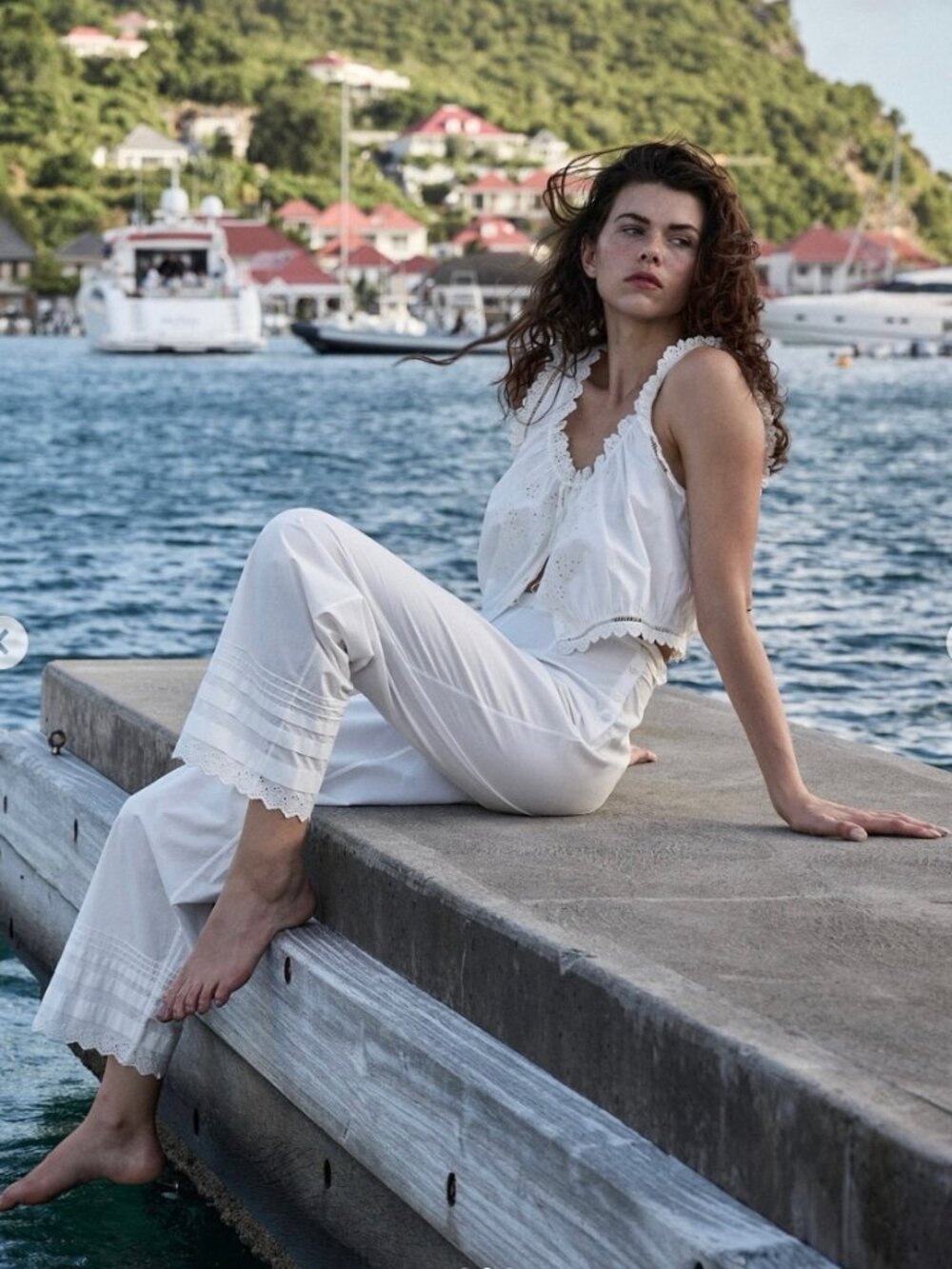 DÔEN Francisca broderie anglaise-trimmed pintucked organic cotton-poplin pants - Picture 2 of 8